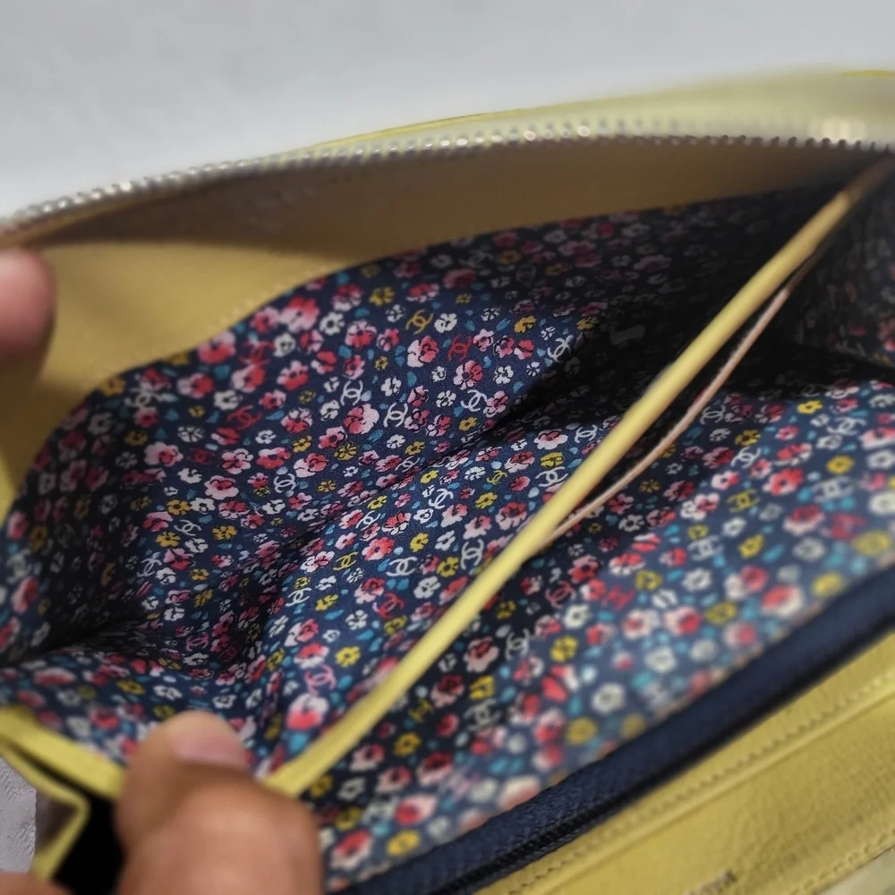 Chanel 25th Anniversary Yellow Goatskin Long Wallet Lucky Clover Logo